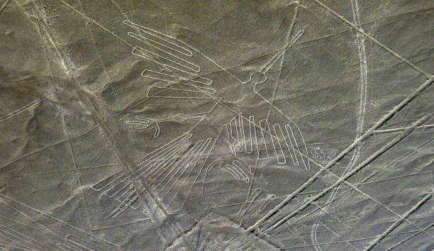 Nazca Lines Geoglyph Condor bird Peru desert Nasca valley South America mystical drawings on Earth soil. Mysterious Nazca culture, Ancient Nasca civilization. Nasca desert Peru South America condor stock pictures, royalty-free photos & images