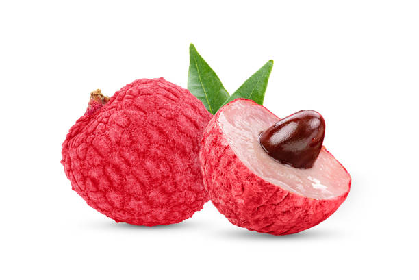 istock Lychee with leaves isolated on white background 1290982339
