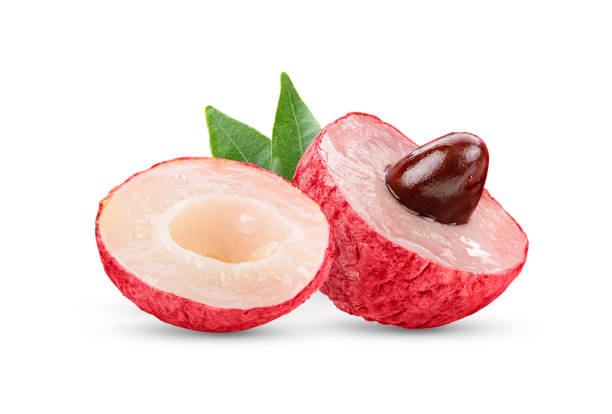 istock Lychee with leaves isolated on white background 1290982847