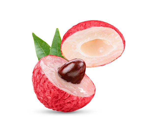 istock Lychee with leaves isolated on white background 1290982862