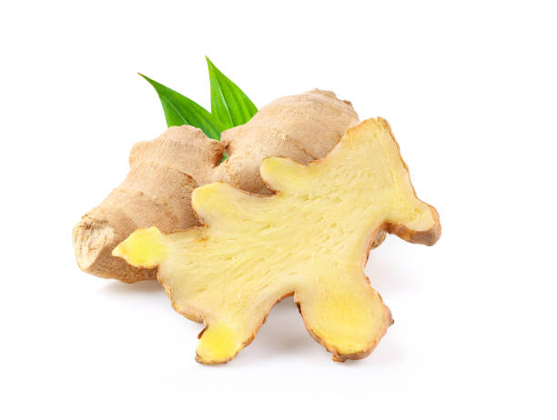 istock Ginger with leaves Isolated on a white  background 1290982893