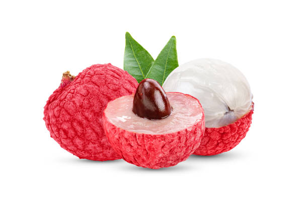 istock Lychee with leaves isolated on white background 1290982895