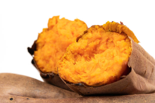 Roasted Sweet Potato on White Background