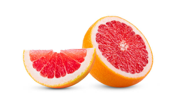 istock Ripe half of pink grapefruit citrus fruit isolated on white background 1290985280