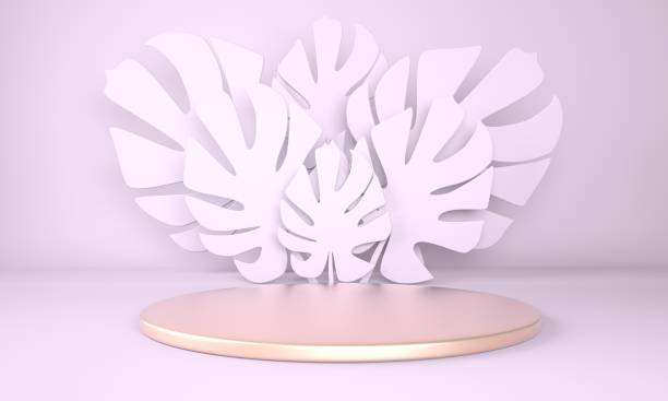 istock Mockup, podium, display with monstera leaves tropical plant background, 3drender 1290987972