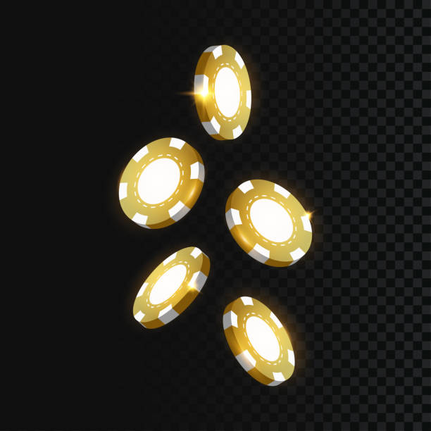 istock Gold casino chips falling. Realistic 3d gambling elements, golden poker chips at transparent background. Vector 1290988354