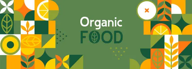 Vector illustration of Organic food banner in flat style.