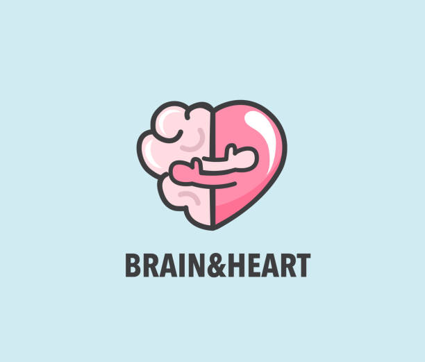 Halves of heart and brain that are hugging. Halves of heart and brain that are hugging. Warm hugs of rational and emotion as symbol of health. Close embrace as physical and mental love logo. Banner, flyer, web poster. Vector illustration half full illustrations stock illustrations