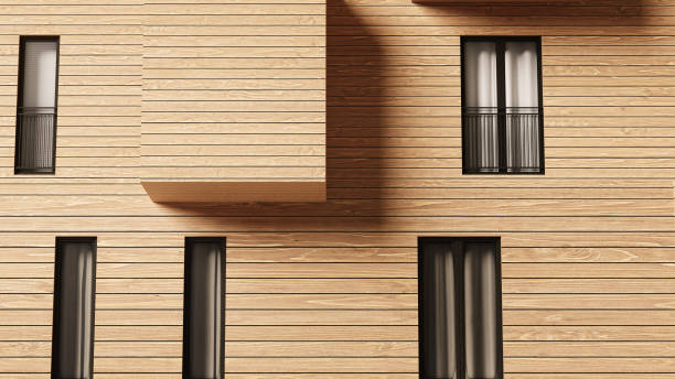Facade Of A Modern Contemporary Wood Sided Building stock photo