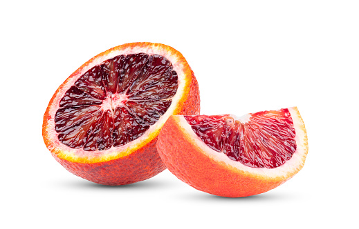 Orange fruit and peels - white background.