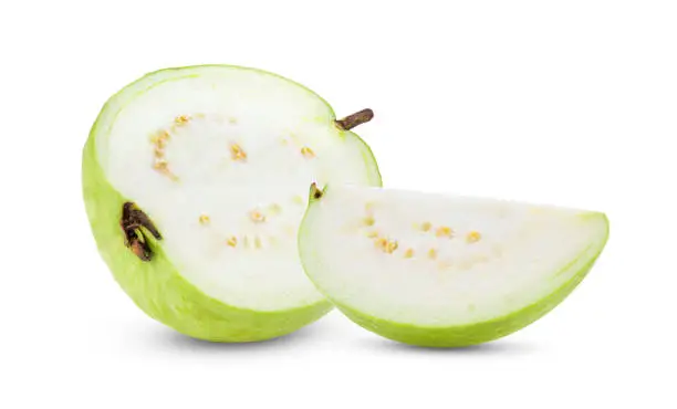 slice of guava fruit isolated on white background.