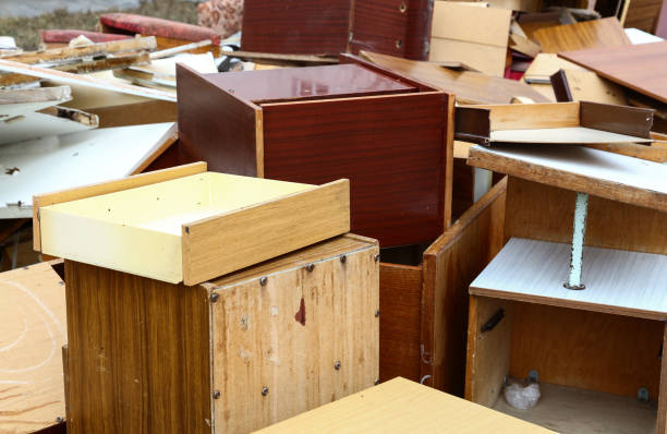 istock Old broken wooden furniture on waste dump site 1290999272