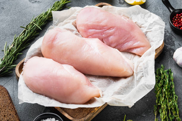 istock Crispy garlicky chicken raw ingredients on grey background 1291006020