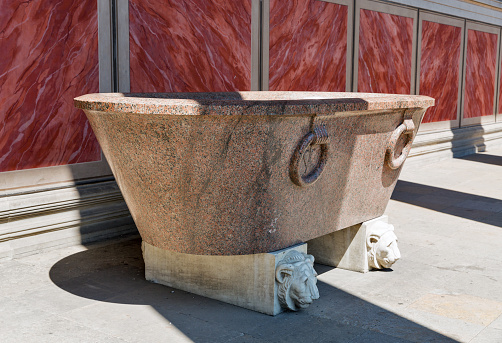 Berlin, Germany - July 14, 2018: Altes museum ancient stone marble bath in Berlin, Germany.