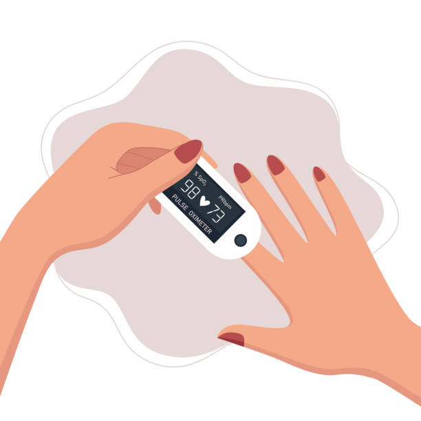 Ilustración de Mujer Usando Dispositivo Oxímetro De Pulso En El Dedo y más  Vectores Libres de Derechos de Oxímetro de pulso - iStock