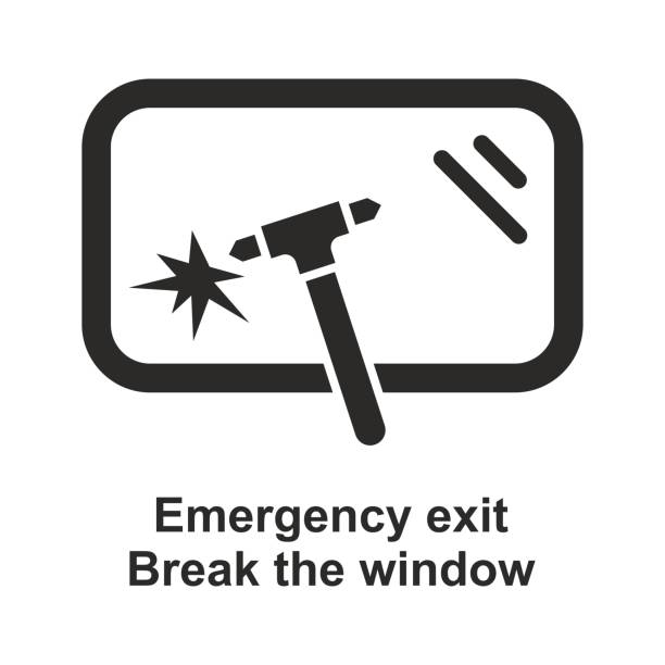 Emergency exit icon. Break the window. Break glass in case of emergency. Vector icon isolated on white background. pool break stock illustrations