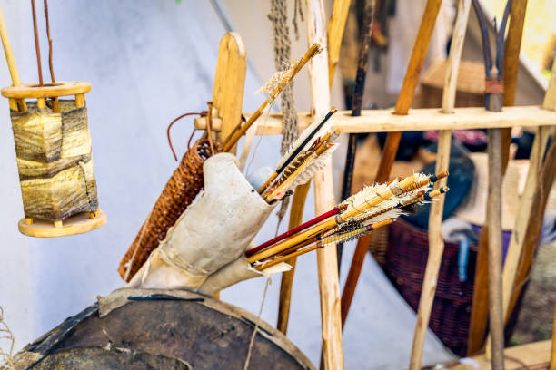 istock Bowyer, master craftsman, workshop with arrows, bows and quivers 1291032282
