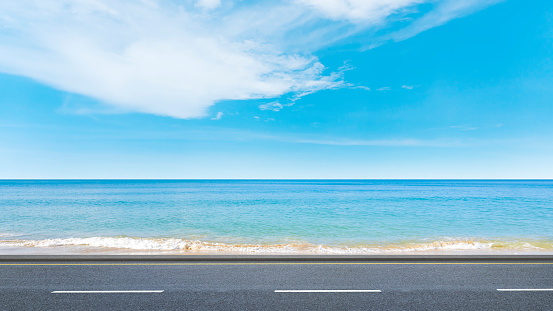 Conceptual image of a beautiful beach road For tourists and transportation, environmentally friendly
