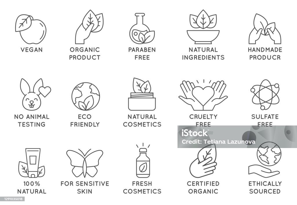 Organic Cosmetics Icon Eco Friendly Cruelty Free Line Badges For Beauty  Products And Vegan Food No Animal Tested Natural Icons Vector Set Stock  Illustration - Download Image Now - iStock