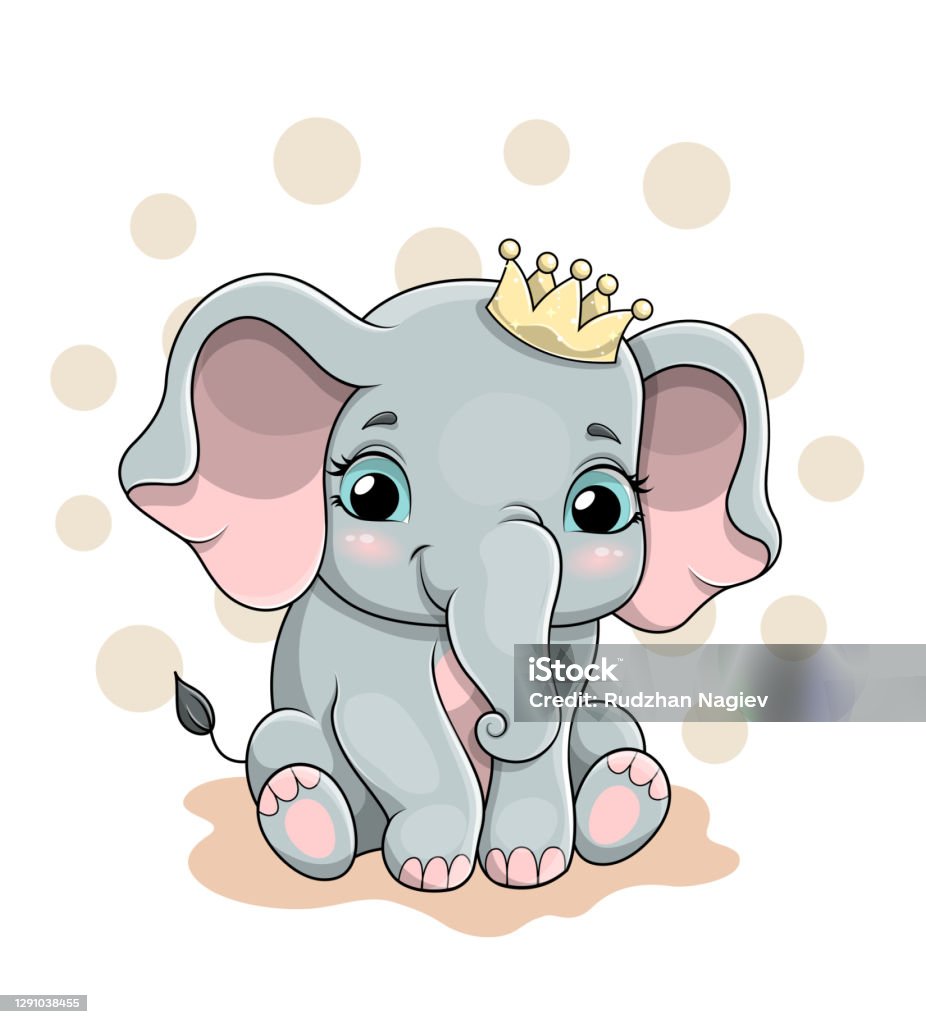 Vector Illustration Of A Cute Baby Elephant With Crown Stock Illustration -  Download Image Now - iStock