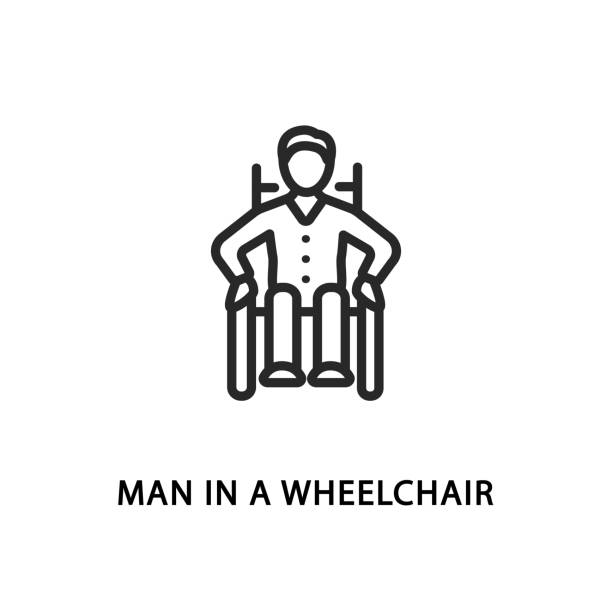 ilustrações de stock, clip art, desenhos animados e ícones de man in a wheelchair flat line icon. vector illustration disabled person - self lov