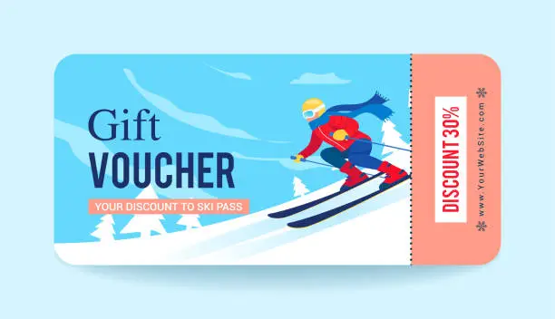 Vector illustration of Winter Ski Trip Gift Voucher template vector