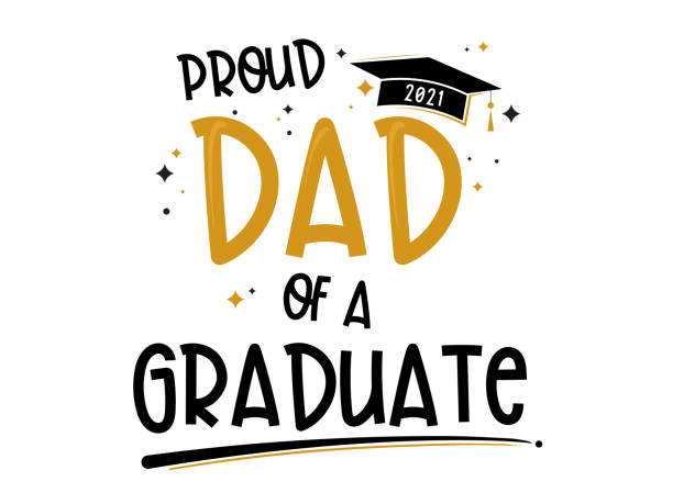 ilustrações de stock, clip art, desenhos animados e ícones de proud dad of a graduate vector text. congratulation event design. lettering for t-shirt, greeting card or poster design background vector illustration. - wisdom university single word student