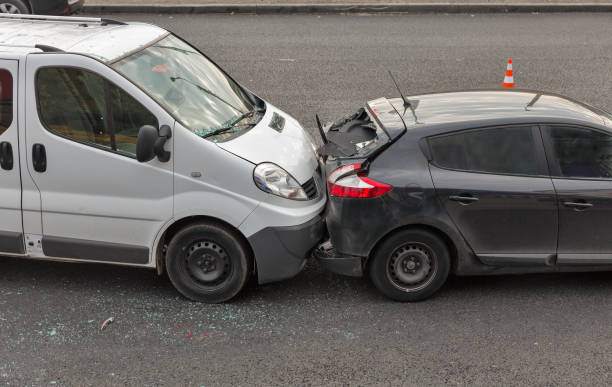 Auto accident involving two cars stock photo