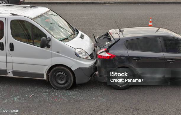 Auto Accident Involving Two Cars Stock Photo - Download Image Now - Crash, Car Accident, Car