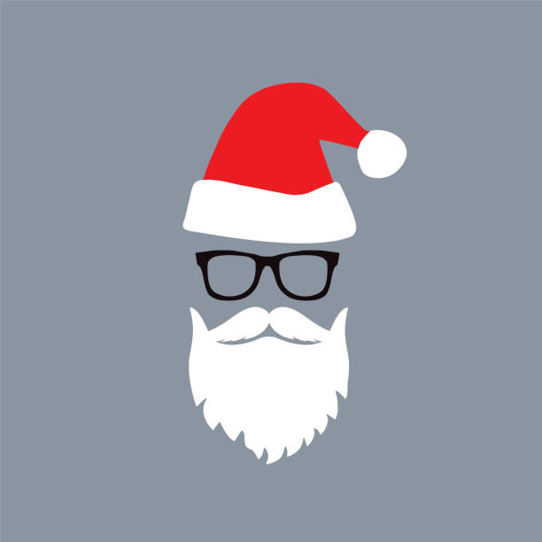可愛的嬉皮士聖誕老人圖示耶誕節和新年向量插圖。 - santa hat 幅插畫檔、美工圖案、卡通及圖標