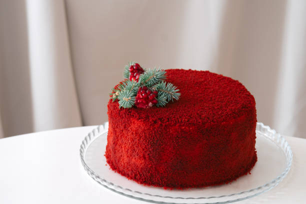 istock red velvet cake on a white table 1291045322