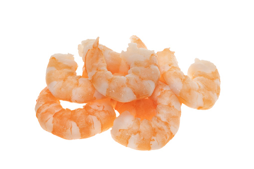 Peeled shrimp - white background