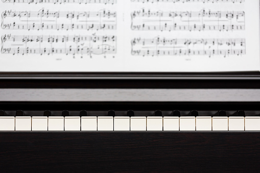 Electric piano (clavinova) keys and sheet music
