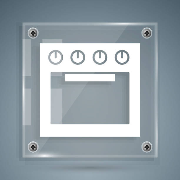 istock White Oven icon isolated on grey background. Stove gas oven sign. Square glass panels. Vector 1291052548