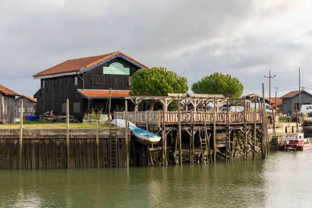 Oyster cabins in Larros Harbor in Arcachon Bay - Gujan-Mestras, Aquitaine, France