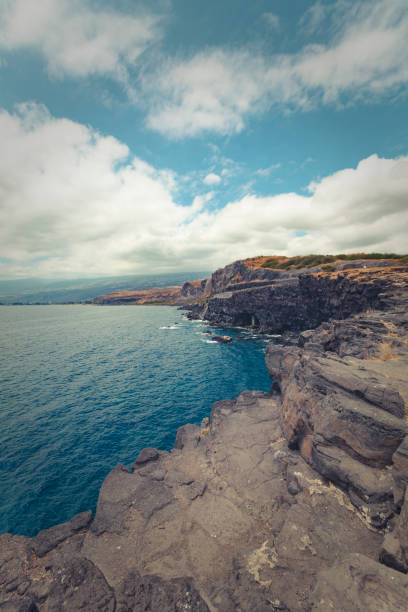beautiful rough coastline in la reunion island, mascarene islands, french overseas territory.