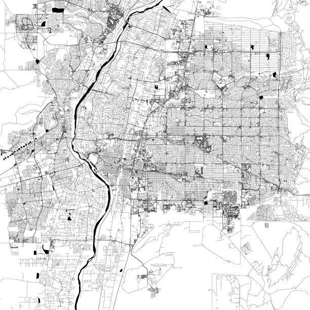 illustrazioni stock, clip art, cartoni animati e icone di tendenza di albuquerque, mappa vettoriale del nuovo messico - rio grande illustrations