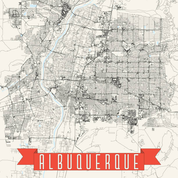 ilustrações, clipart, desenhos animados e ícones de albuquerque, mapa vetorial do novo méxico - rio grande illustrations