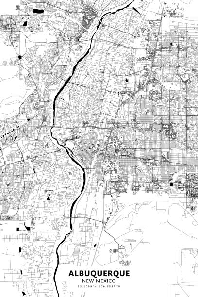 ilustrações, clipart, desenhos animados e ícones de albuquerque, mapa vetorial do novo méxico - rio grande illustrations