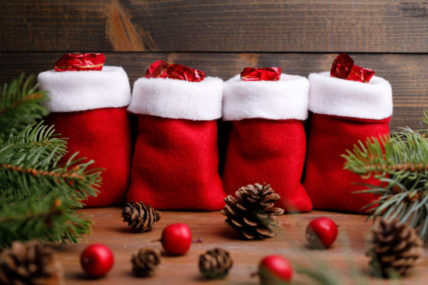 Red felt christmas presents with decoration