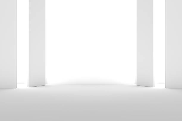 istock Abstract interior design of modern showroom with empty concrete floor and white wall background - Hall or stage 3d illustration 1291066131