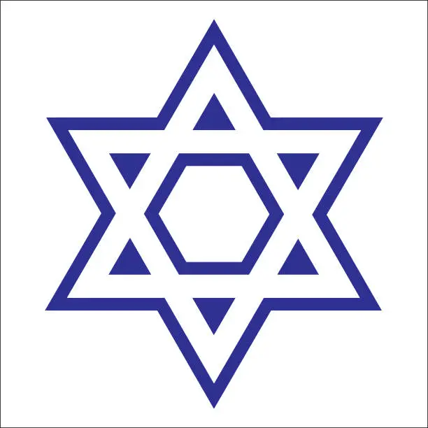 Vector illustration of Blue Outline Star Of David Icon