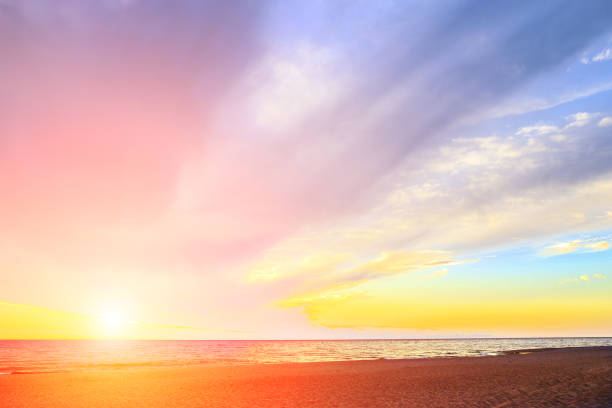 Baltic's sea and Parnu beach at sunset, Estonia. Sand and coast.