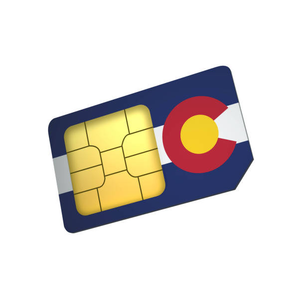 SIM Card with Flag of Colorado A concept of Colorado Mobile Operator 3D mobile phone sim card chip with Flag of Colorado isolated on a white background. 3d Rendering goldco complaints stock illustrations