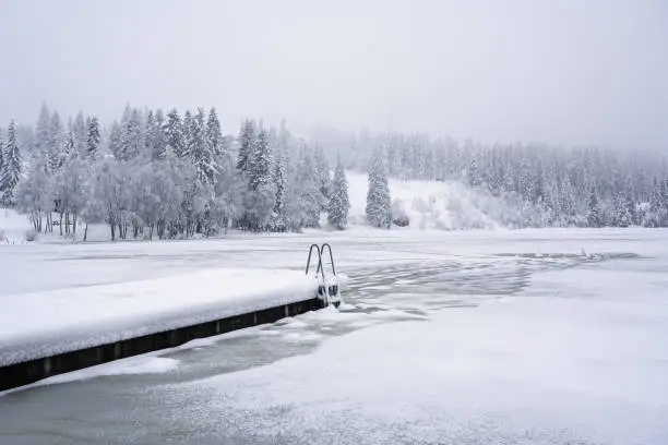 Photo of Øvresetertjern lake in December - Nordmarka, Oslo Norway