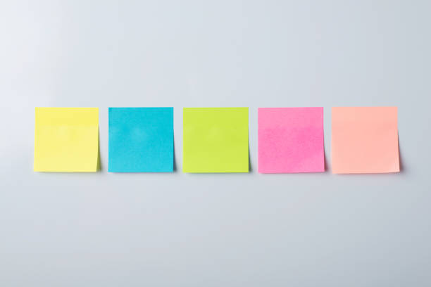 istock Sticky notes of different colour on white magnetic board. 1291069181