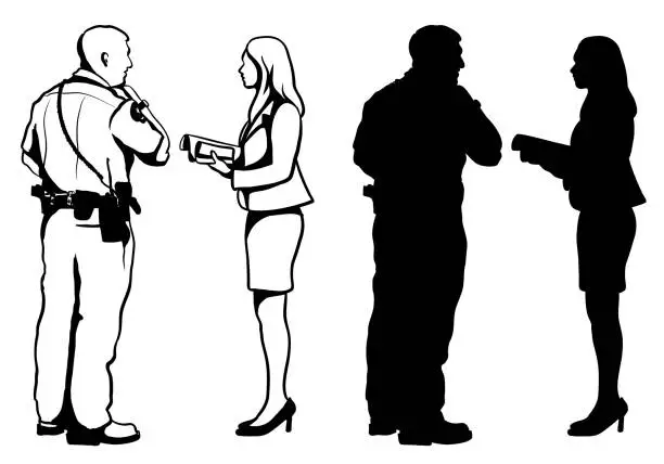 Vector illustration of Seeking Police Intervention Silhouette