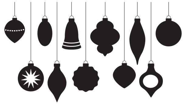 Christmas Ornament Silhouettes Vector silhouettes of eleven hanging Christmas ornaments on a white background. christmas ornament stock illustrations