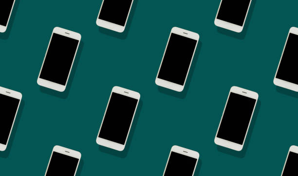 istock Modern concept, seamless pattern with smartphone on tidewater green background 1291072172