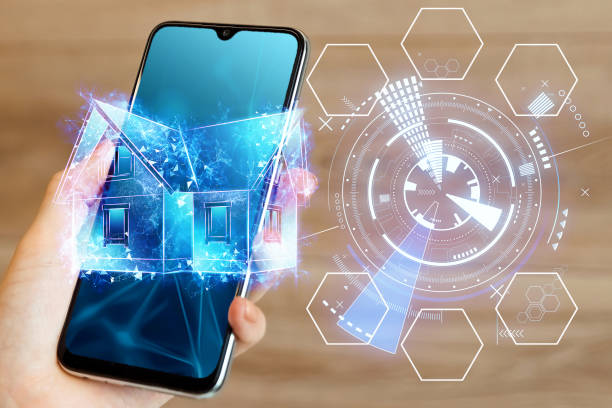 istock Smart home interface in a smartphone in a man's hand. Double exposure. Automation concept, modern house, new technologies. 1291072211